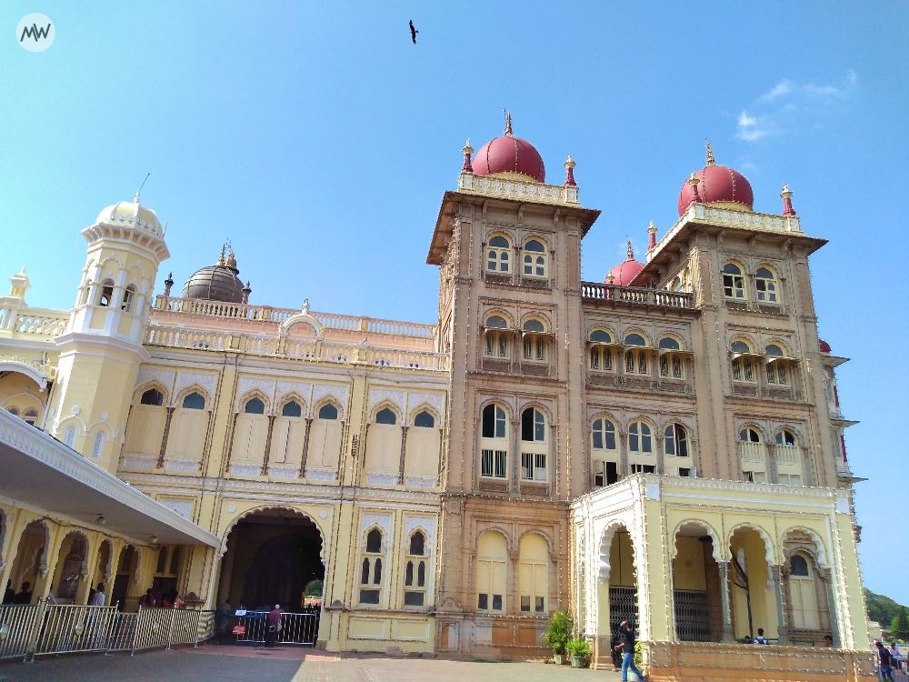 dark pink at the top of mysore palace