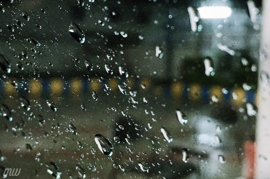 Droplets on the window glass of our SUV