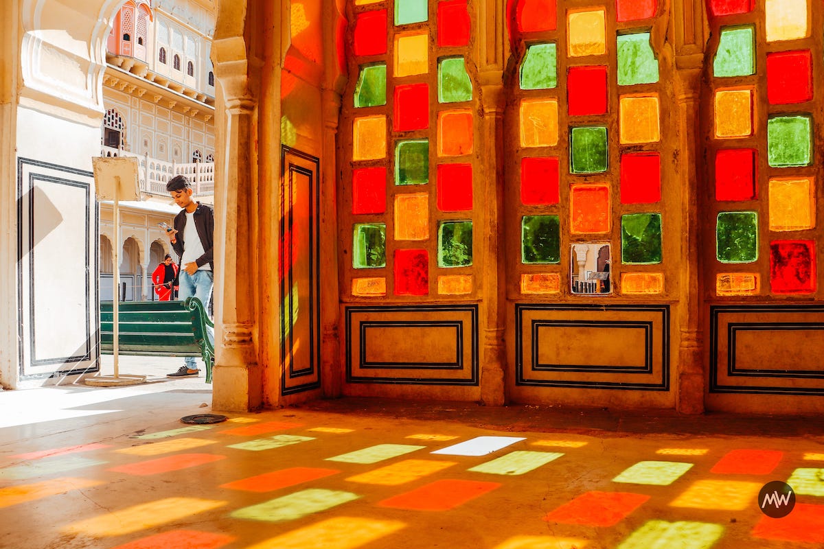 Virtual Tour To Iconic Hawa Mahal or Breeze Palace 10 6.1 Colorful window on one side of hallway at Hawa Mahal Breeze Place Wind Palace virtual tour