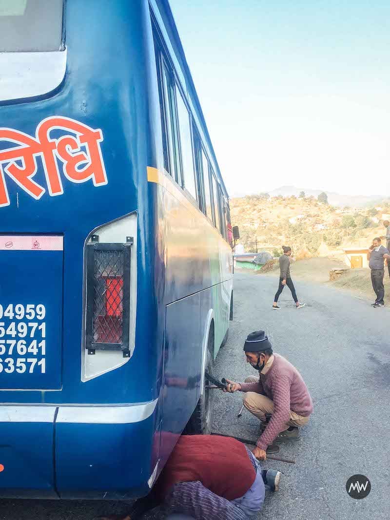 Doing Nothing is Okay Too: In The Lap of The Himalayas, Offbeat Uttarakhand 6 Our bus tire failed on the way to Garur/Baijnath in Himalayas