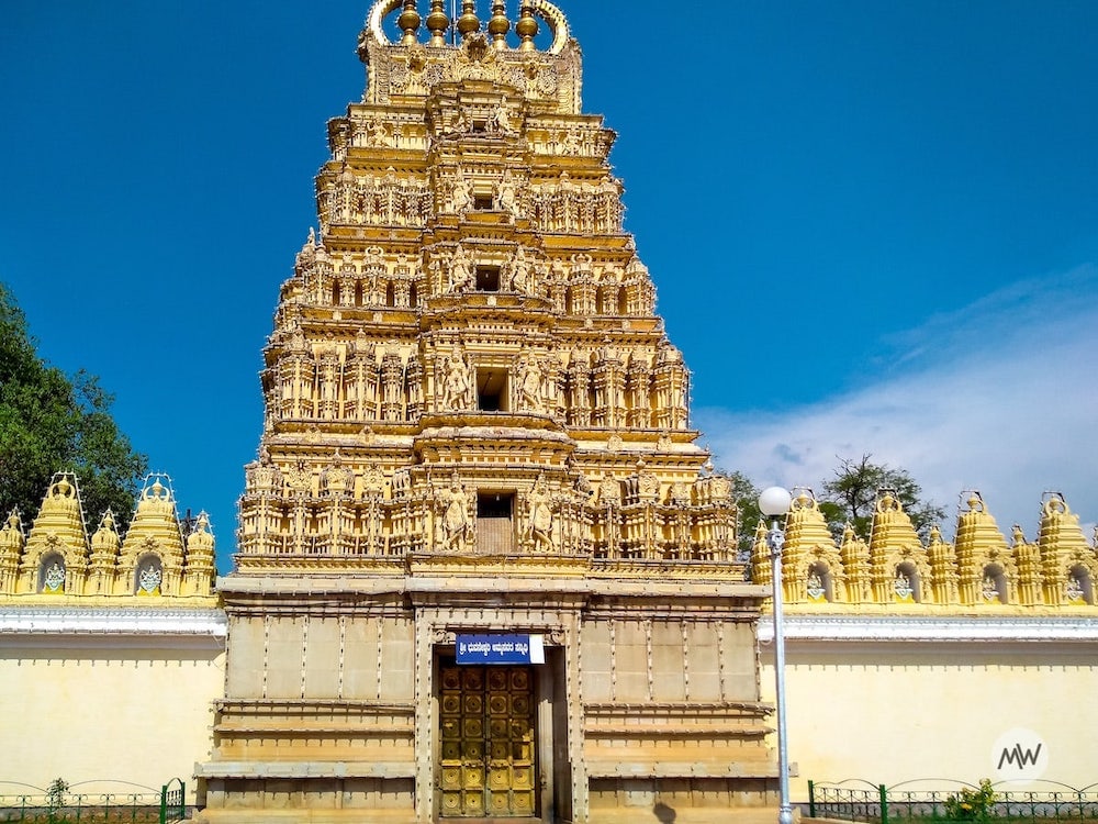 Dravidian-style temple on the left side — Mysore Palace