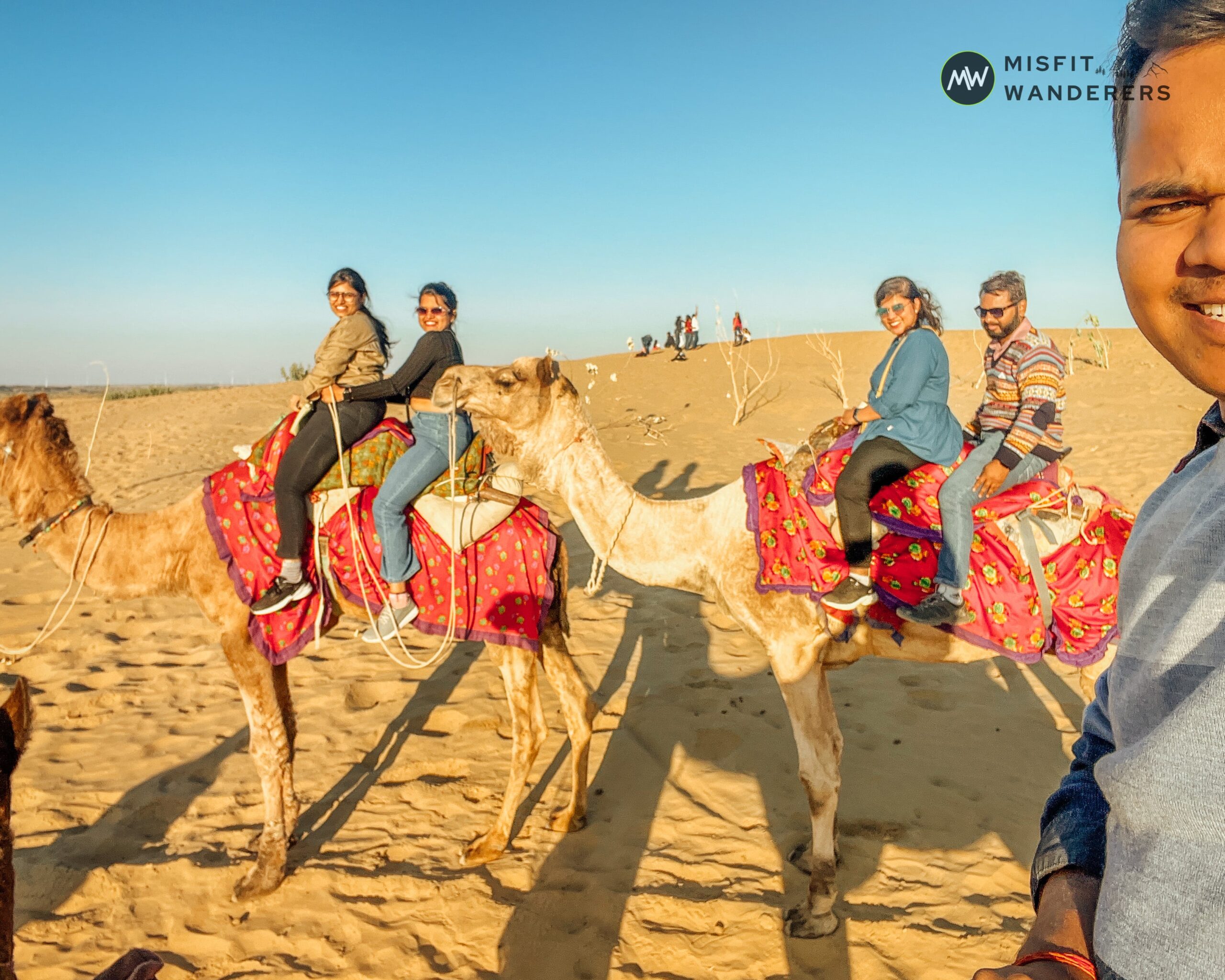 Our travel group enjoying camel safari — Sam Sand Dunes in the Thar Desert