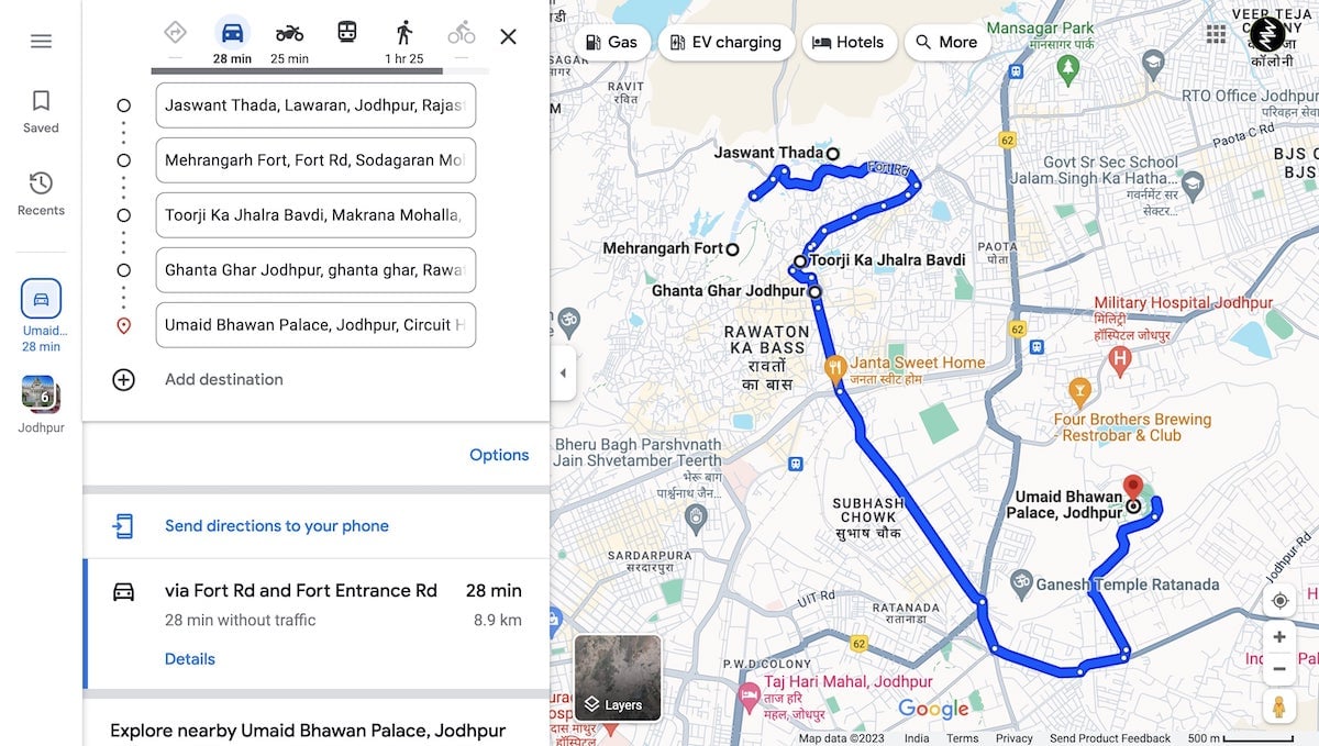 Jodhpur Places to visit on Google Maps